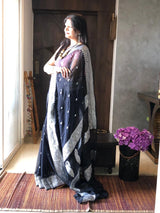 Black Khaddi Banarasi Chiffon Saree