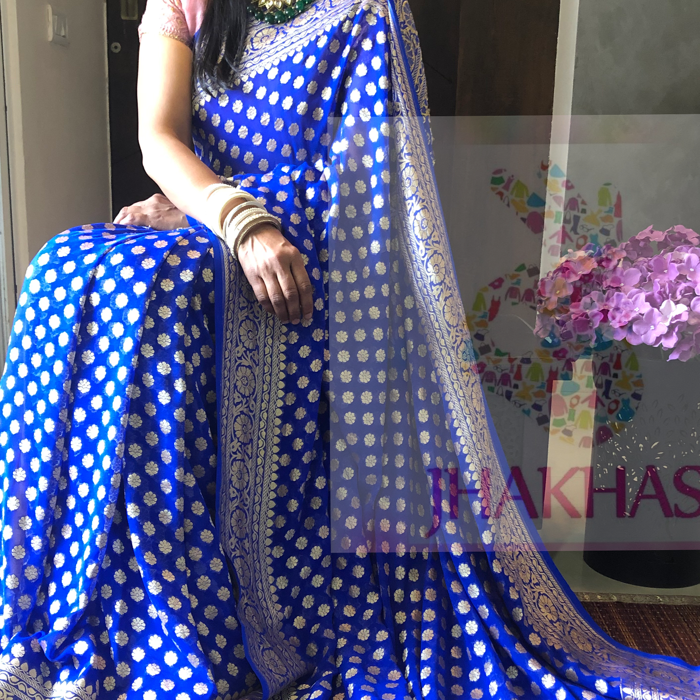 Blue heavy banarasee jaal saree - jhakhas.com