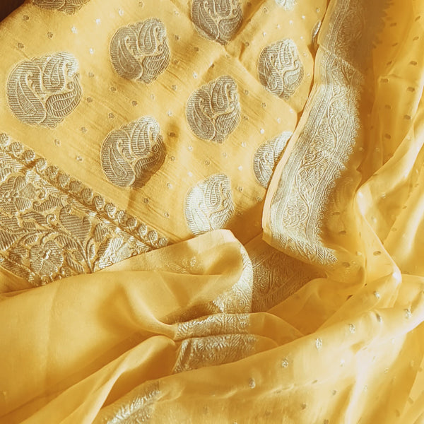 Banarasi Khaddi Salwar Kameez In Pale Yellow