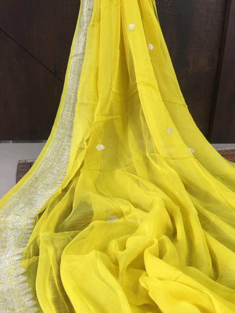 Lemon Yellow Banarasi Khaddi Jaal Saree