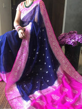 blue pink banarasi khaddi chiffon saree online