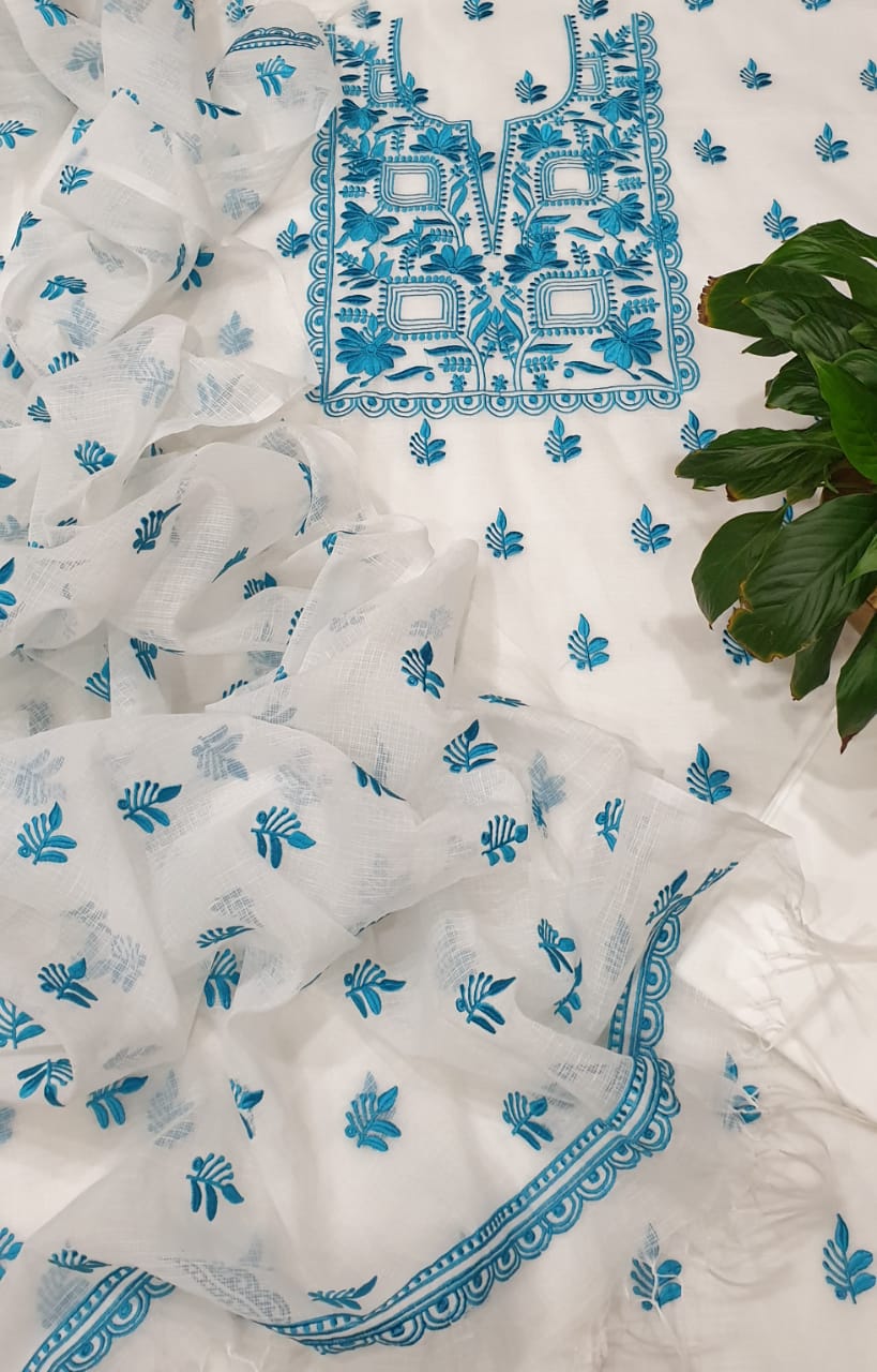 Kota Doriya Embroidery Work Suit In Sky Blue