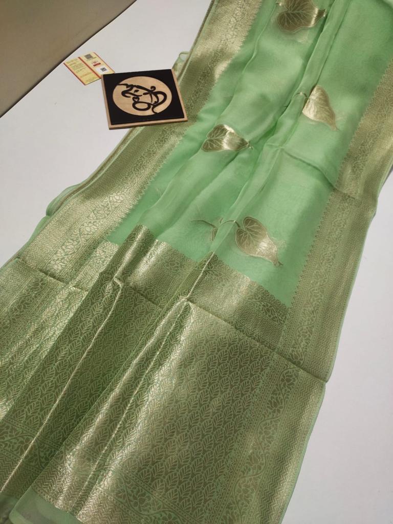 Sea Green Semi Georgette Banarasi Soft SIlk Saree