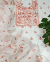 Kota Doria Embroidery Work Suit In Peach,kota doria cotton suits