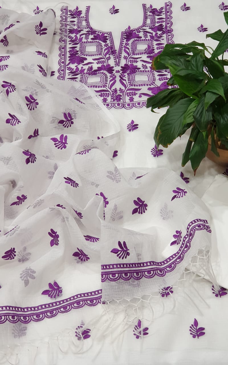 Purple Kota Doriya Embroidery Work Suit