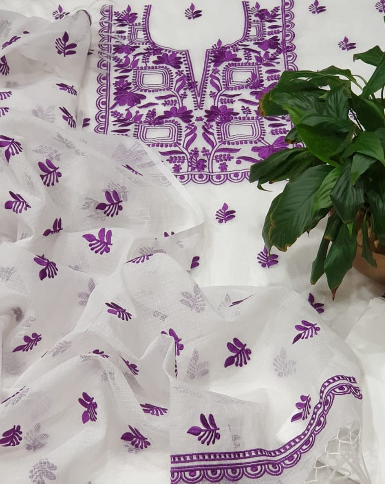 Purple Kota Doria Embroidery Work Suit,kota doria suits with price