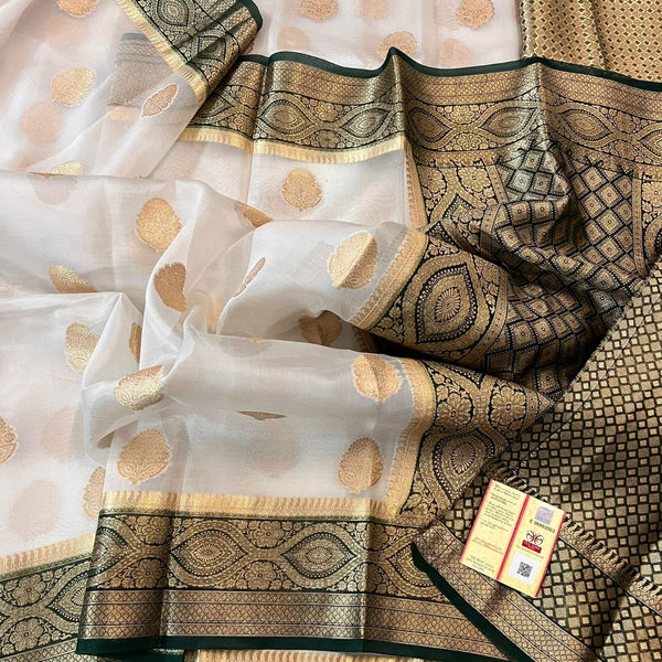 White Banarasi Semi Kora Organza Saree