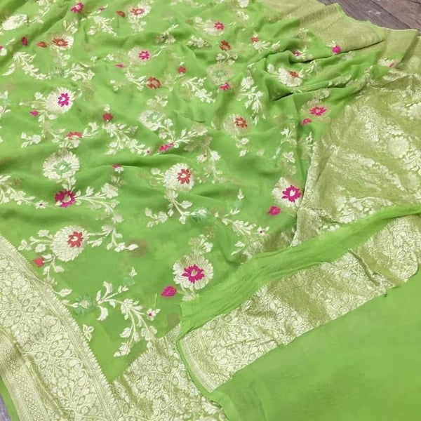 Banarasi Semi Georgette  Saree In Light Green