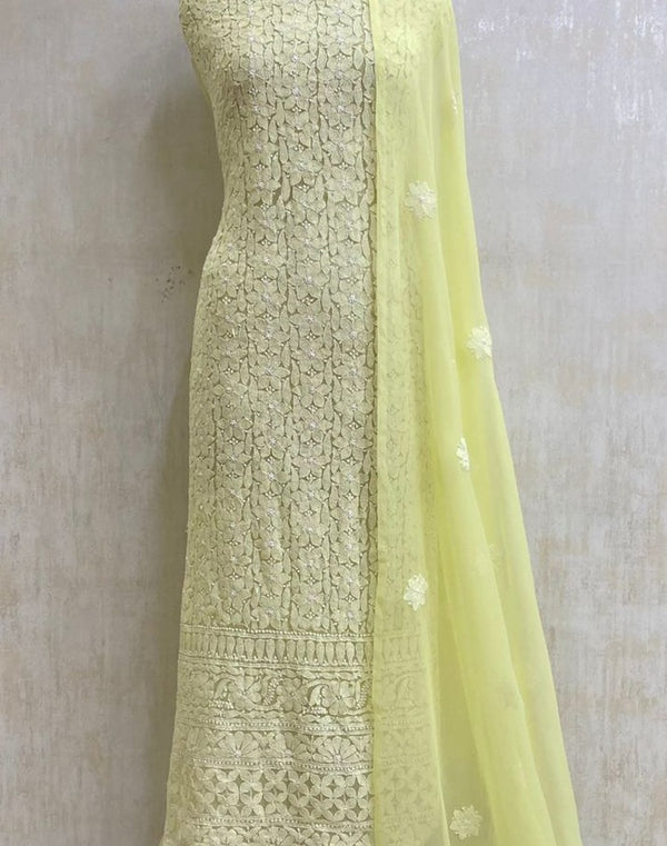 Yellow Georgette Chikankari Salwar Suit