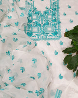 Sea Green Kota Doria Embroidery Work Suit,kota doria suits in jaipur