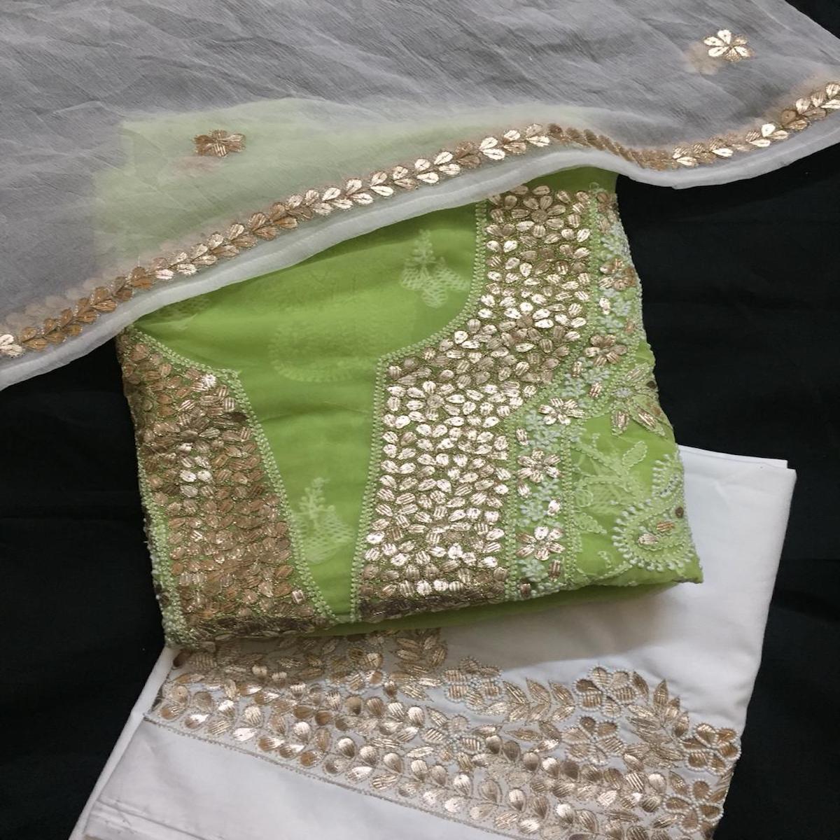 Georgette Green Chikankari Gota Patti Salwar Kameez - jhakhas.com