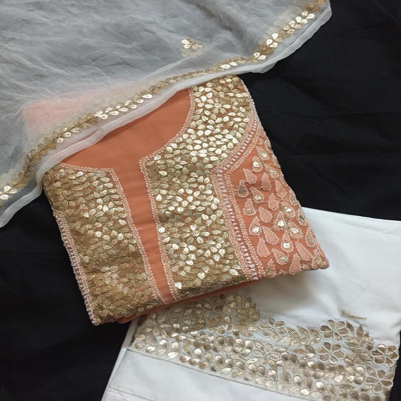 Georgette Orange Chikankari Gota Work Salwar Suits - jhakhas.com