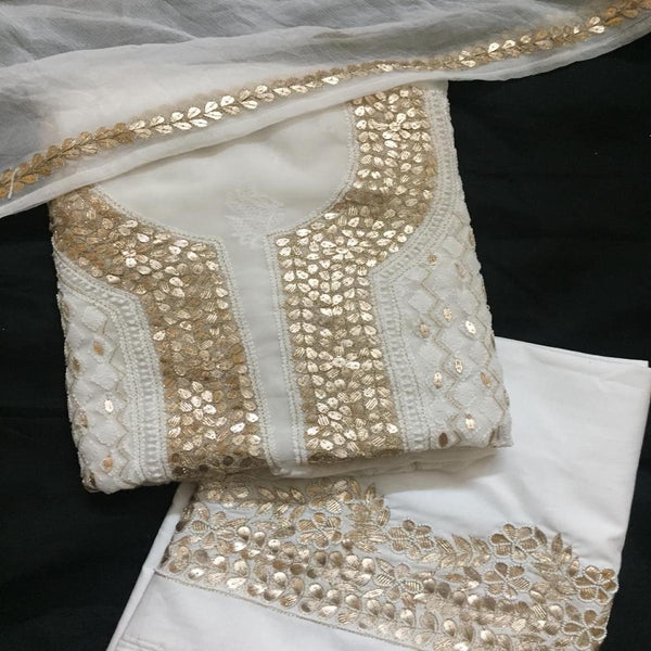 Georgette White Chikankari Gota Work Salwar Suits - jhakhas.com