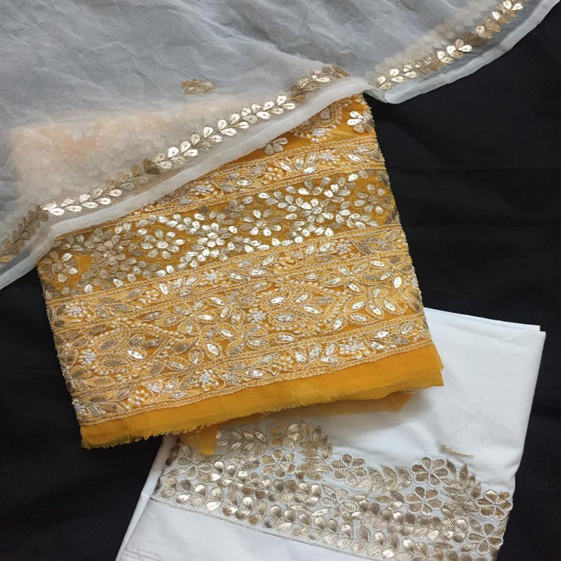 Georgette Yellow Chikankari Gota Work Salwar Suits - jhakhas.com