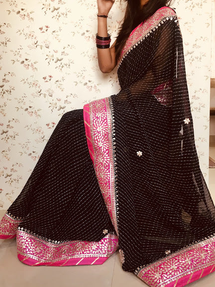 Pink Heavy Chiffon Leriya Printed Saree – Leemboodi