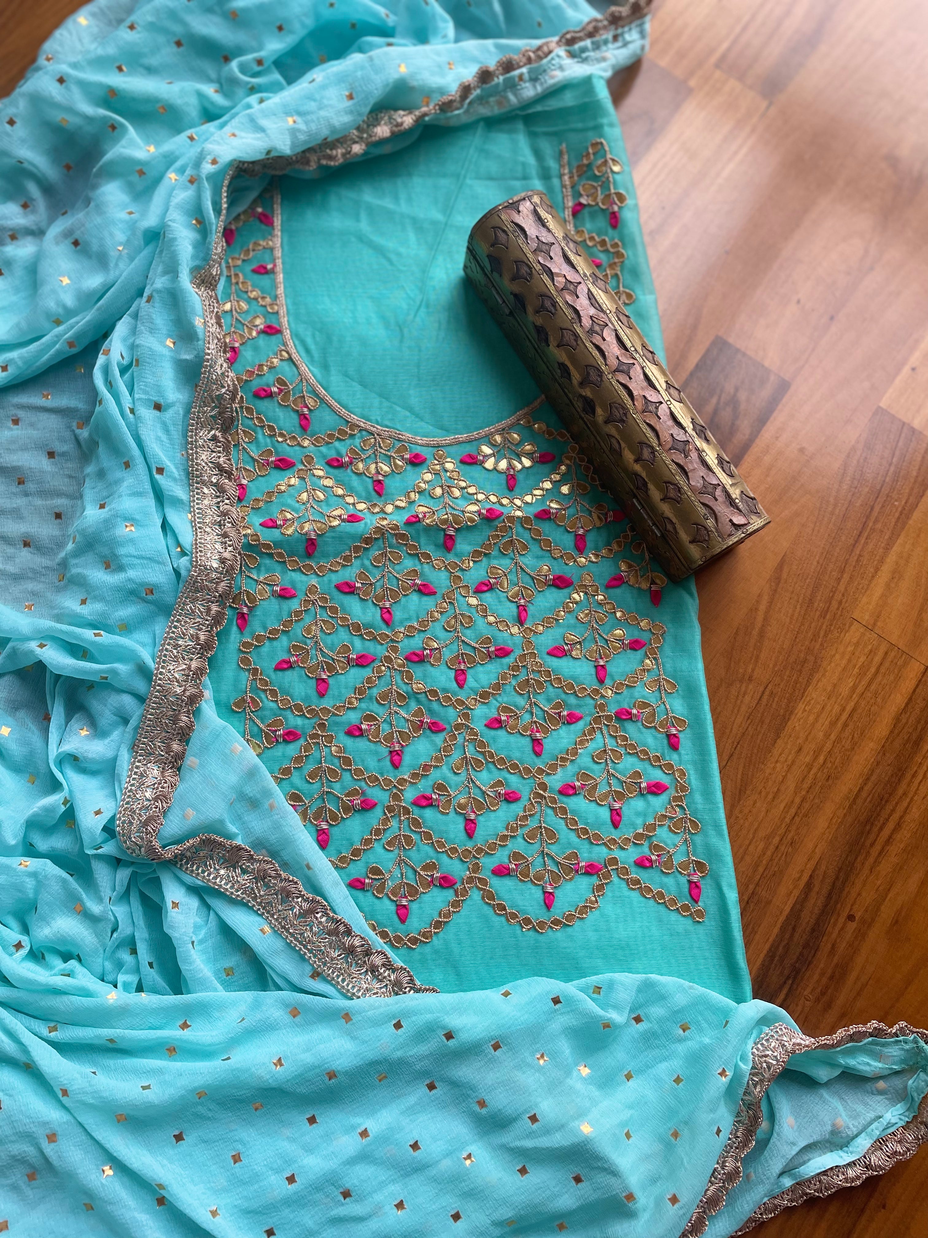 Gota Patti Suit In Blue With Matching Dupatta