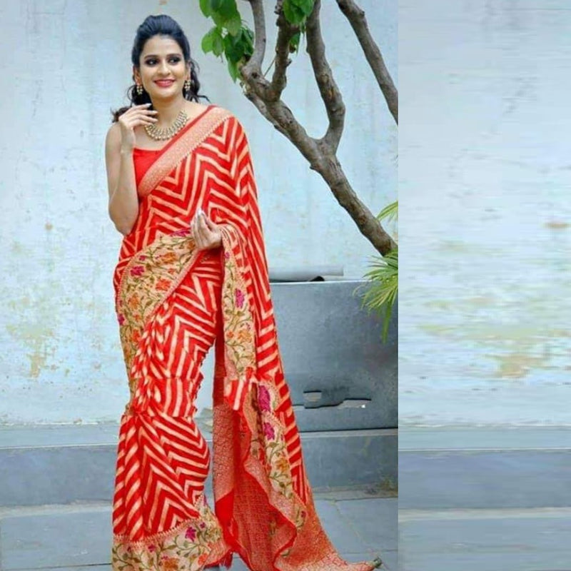 Orange Banarasi Meenakari saree