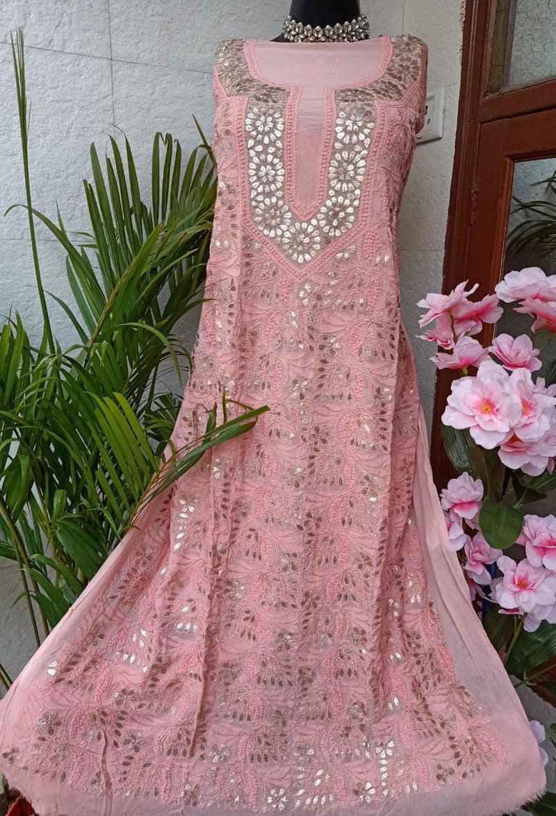 Pink Lucknowi Chikankari Gota Salwar Suit,Buy  Party Wear Chikankari Suits Online,Buy Chikan Suit Latest Design