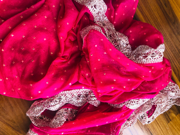Designer Bridal Dupatta In Hot Pink - jhakhas.com
