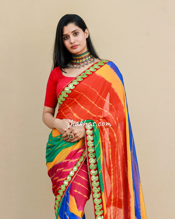 Leheriya multicolor Saree In chiffon Online