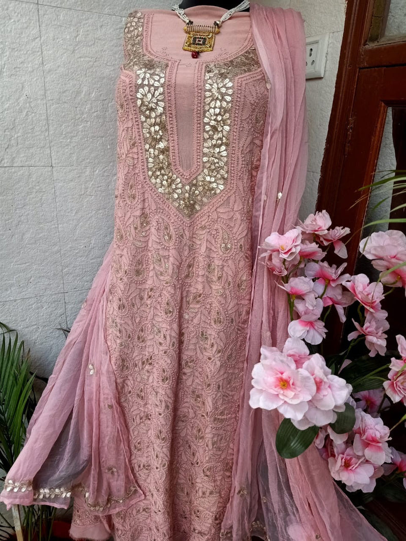 Pink Chikankari Gota Salwar Suit,Shop Chikankari Unstitched Suits,Buy Chikan Suit Latest Design