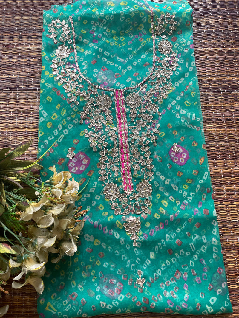 Green Bandhej Gota Patti Kurti