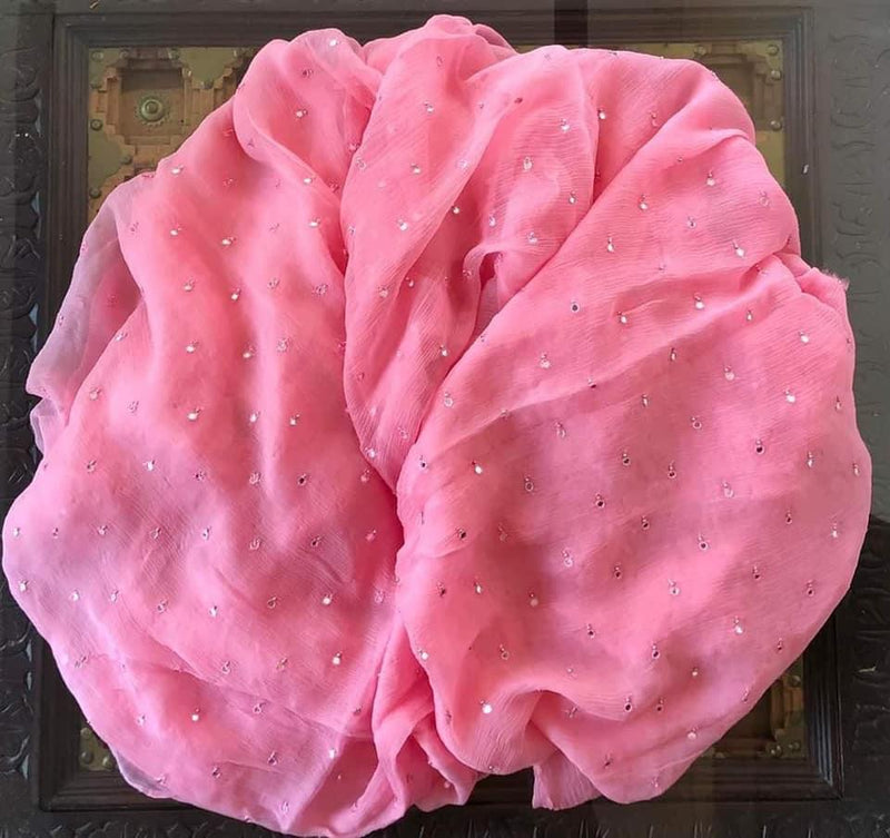 Mirror Work Chiffon Saree In Pink,Buy Pure Chiffon Handwork Saree,Shop Mirror Work Chiffon Saree