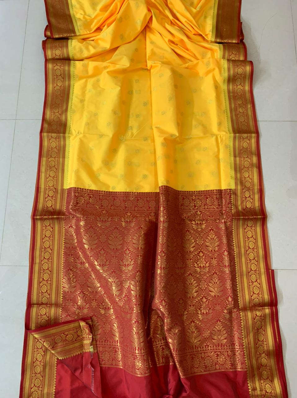 Banarasi Silk Saree In Yellow,Upada Silk Saree,Silk Sarees Online 