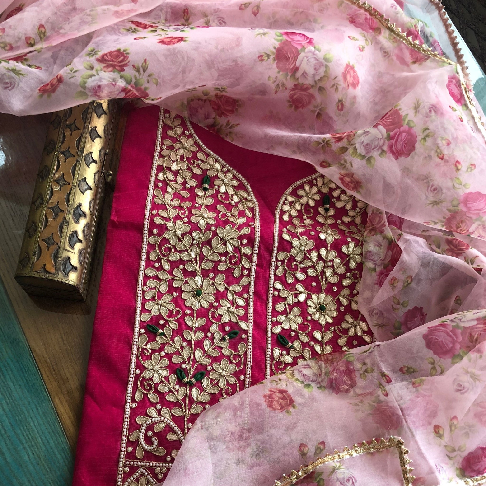 Pink Punjabi Gota Patti Kurti With Organza Dupatta|Shop Bandhej Gota ...