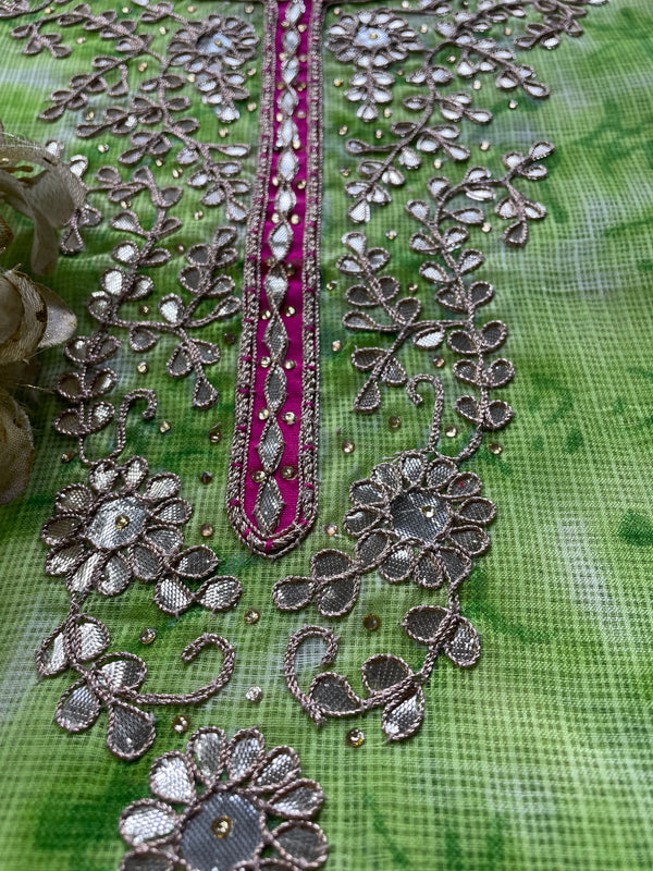 Green Gota Patti Kurti In Kota Doria
