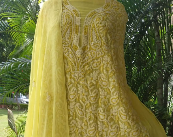 Yellow Chikankari Georgette Suit,Shop Chikankari Salwar Suit,Shop Chikanakri Salwar Kameez Online