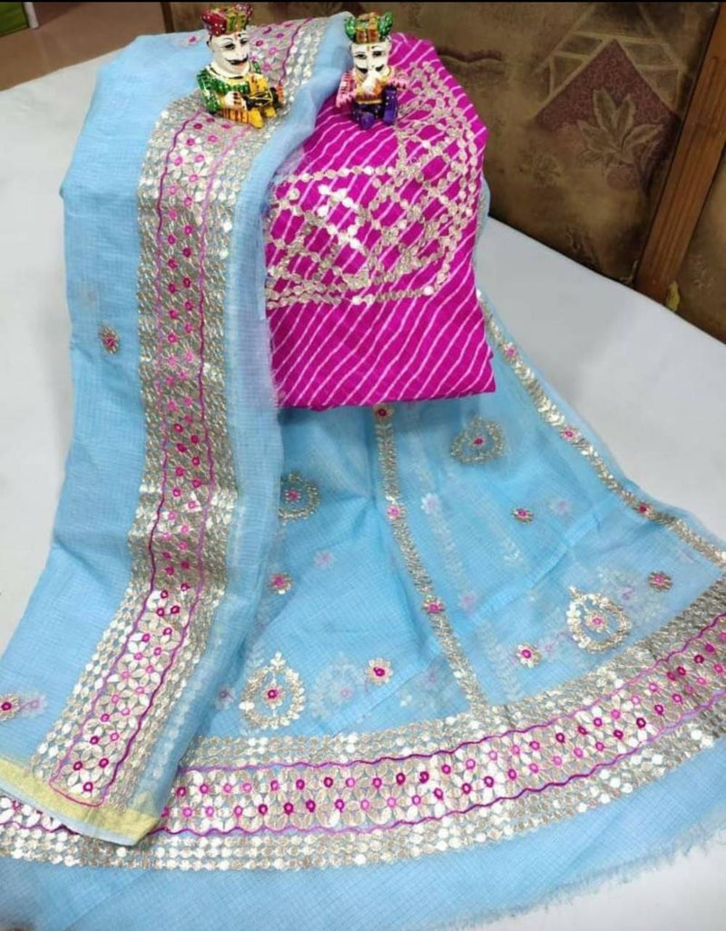 KOTA DORIA GOTTA PATTI LAHENGA in Sky blue - jhakhas.com