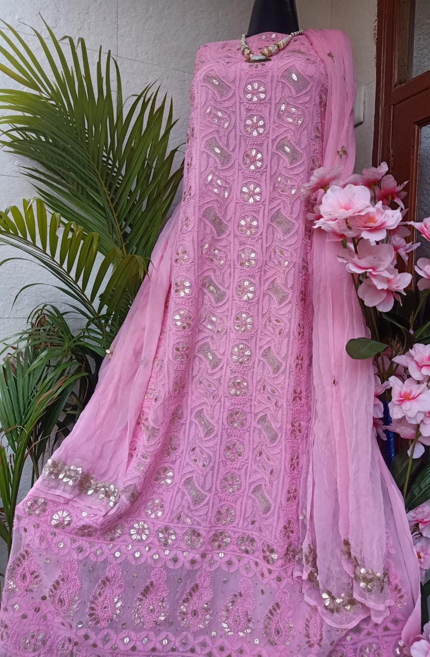 Pink Chikankari Gota Salwar Suit,Buy Chikan Suit Latest Design,Buy Chikan Suit Latest Design