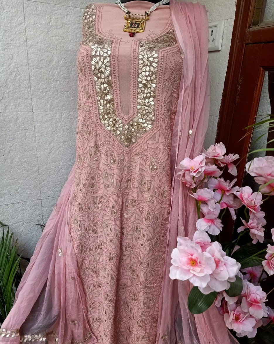Beautiful Baby Pink color Chikankari Gota Salwar Suit - jhakhas.com