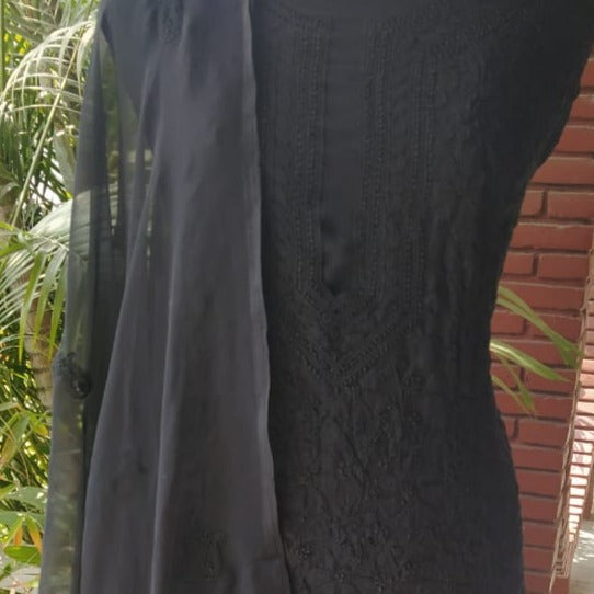 Black Chikankari Georgette Salwar Suit Set unstitched