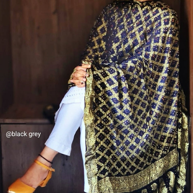 Black Banarasi Ghatchola Silk Dupatta - jhakhas.com