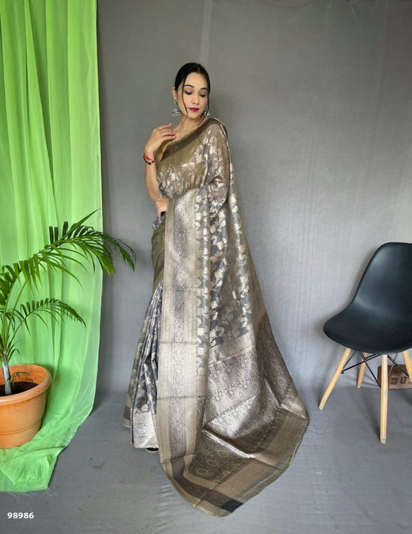 Grey Organza Silk Saree