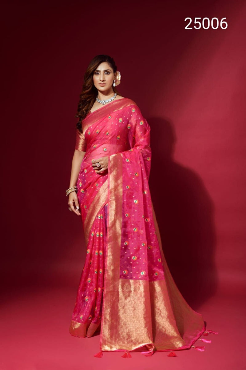 Pink Pattu Organza Silk Saree