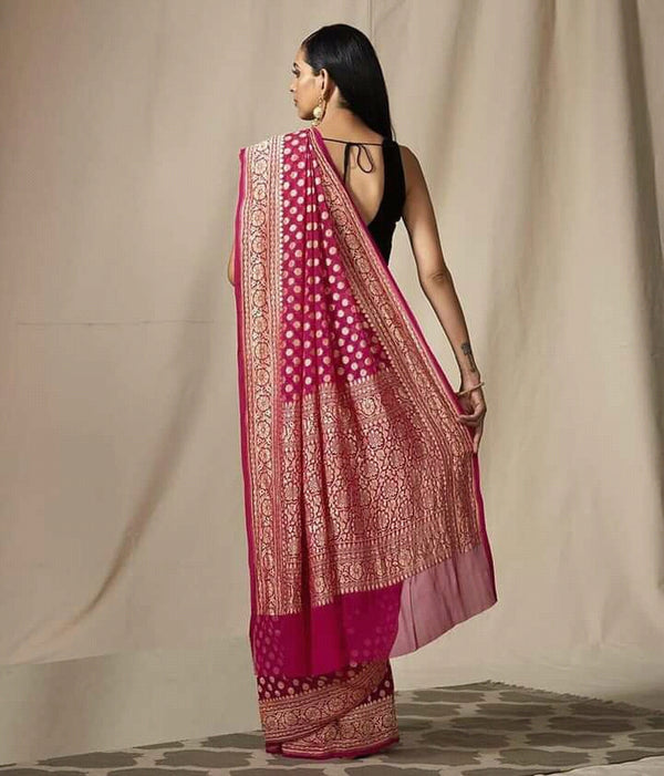 Rani Pink Heavy Khaddi Georgette Saree