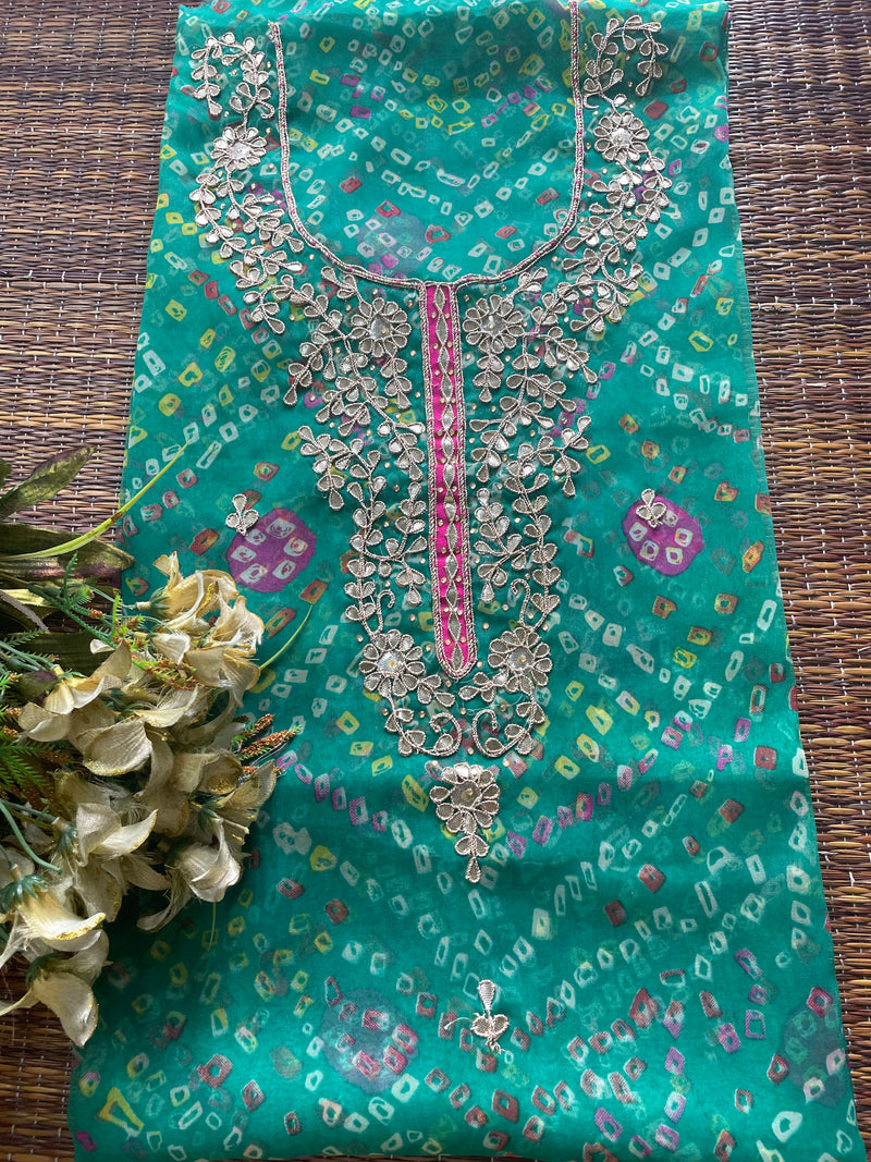 Green Bandhej Gota Patti Kurti