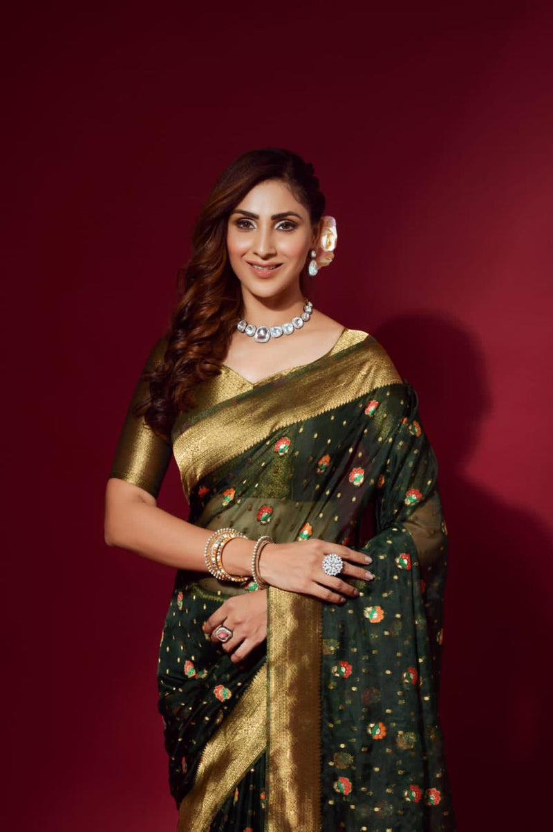Green Pattu Organza Silk Saree