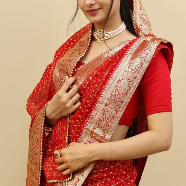 Red Ghatchola Saree In Georgette