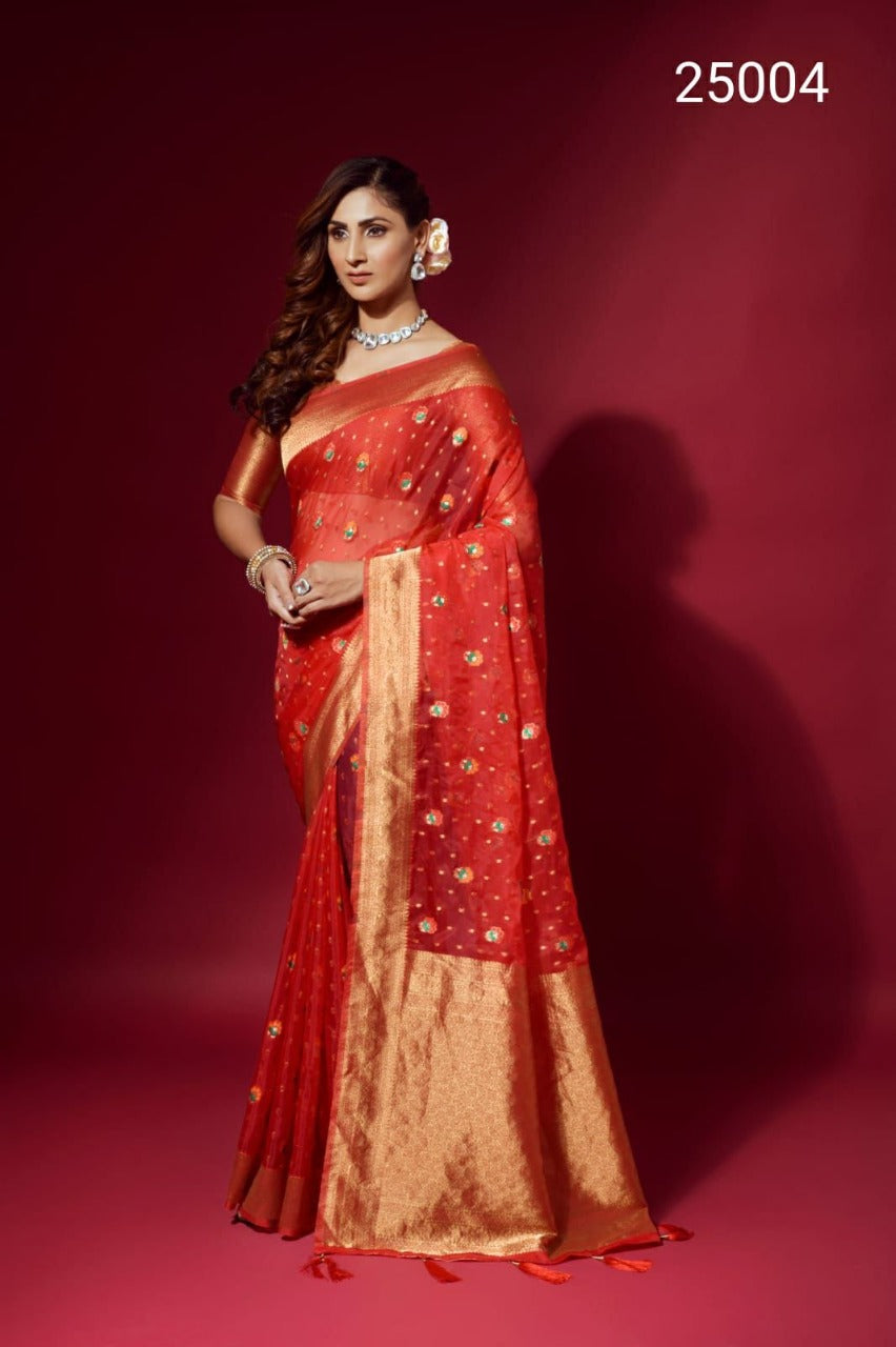 Silk Half fine Zari Gold RED COLOR PATTU SAREE, 6.3 m (with blouse piece)  at Rs 590 in Surat