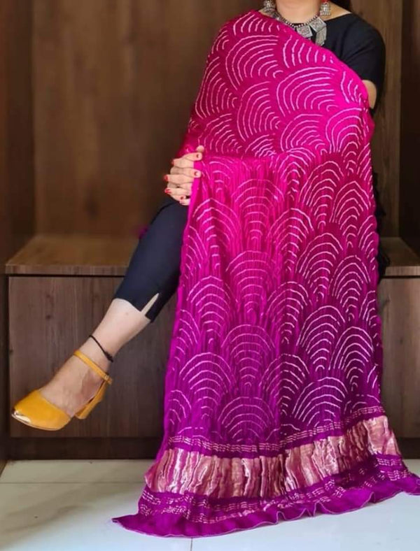 Hot pink pure gajji silk duptta