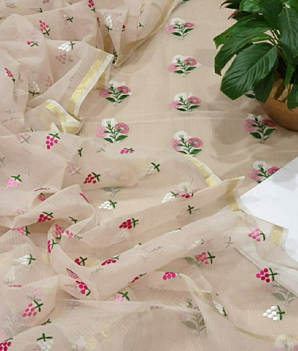 Buy Kota Doriya Embroidery Work Suit In Cream