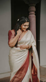 Cream Banarasi Soft Silk Saree With Blouse