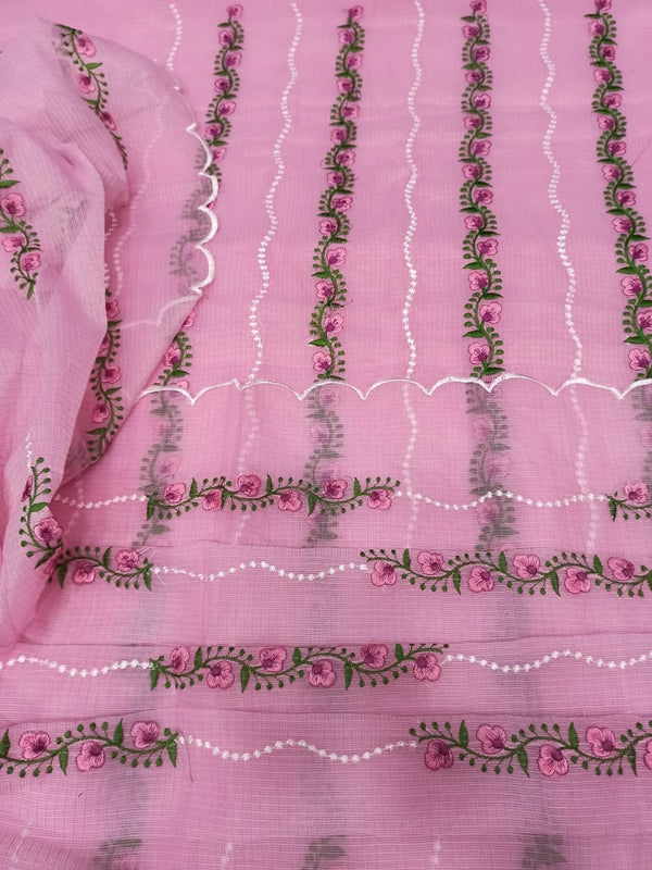 Kota Doria Embroidery Work Suit In Pink,kota doria suits in jaipur