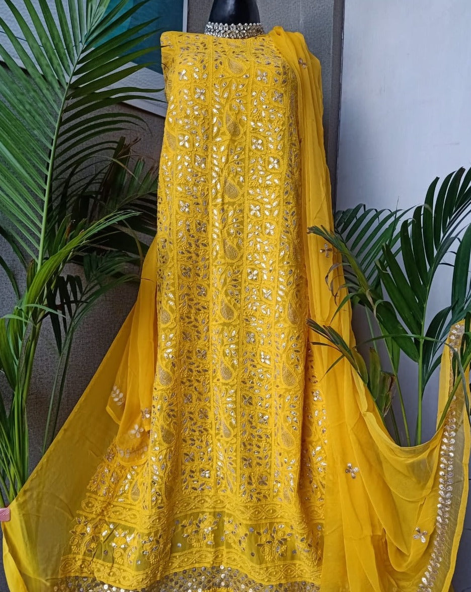 Yellow Chikankari Gota Patti Salwar Suit,Buy Chikan Suit Latest Design,Buy Chikan Suit Latest Design