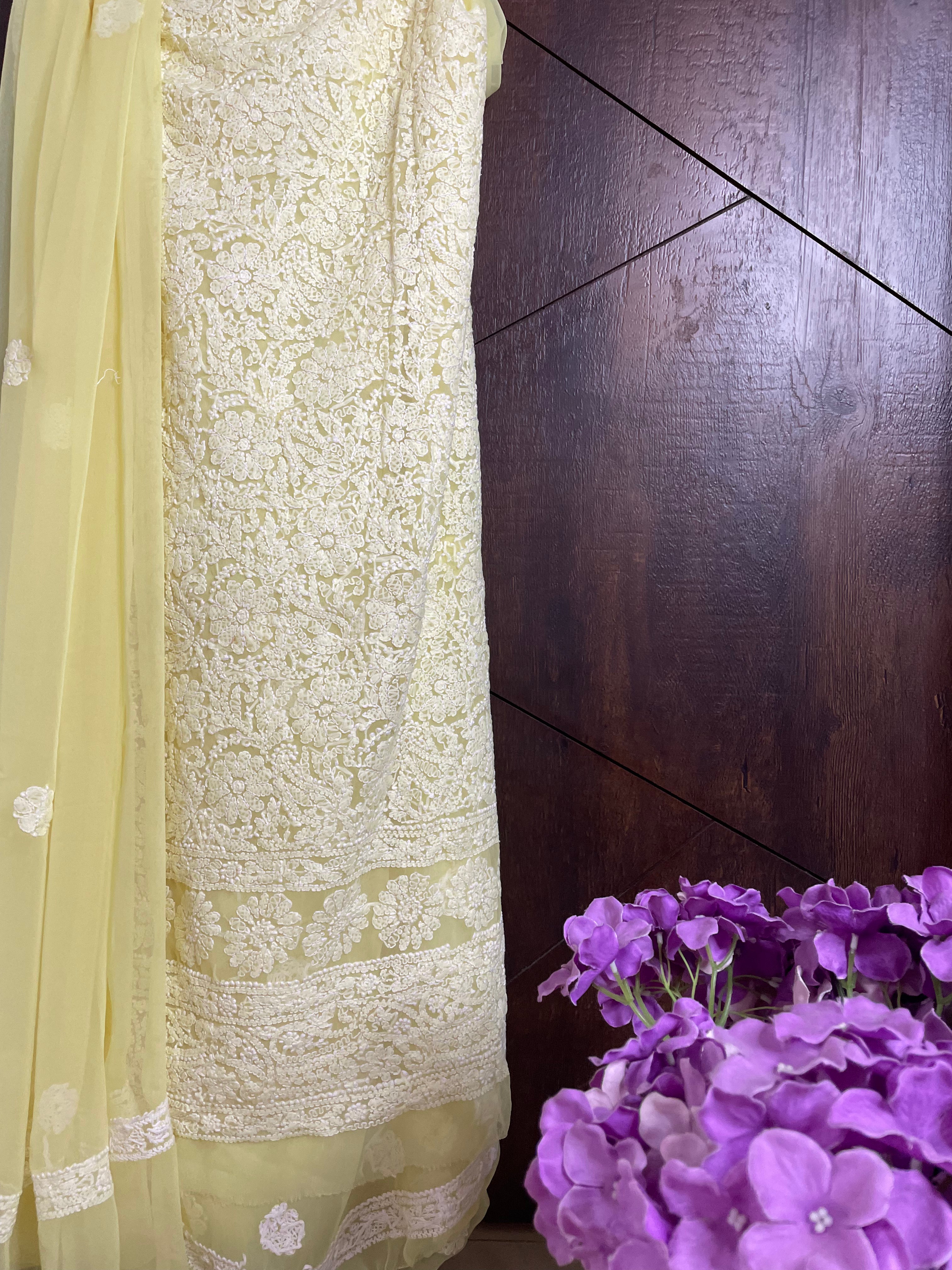 Yellow Lucknowi Chikankari kurti Salwar set