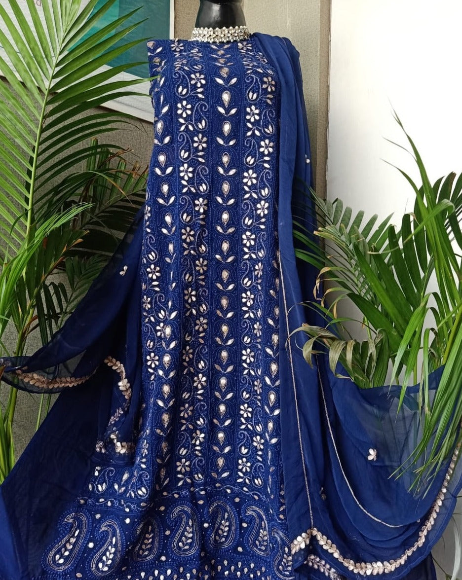 Royal Blue Georgette Chikankari Gota Salwar Suit,Shop Lucknowi Dress,Best Chikankari Suits Online